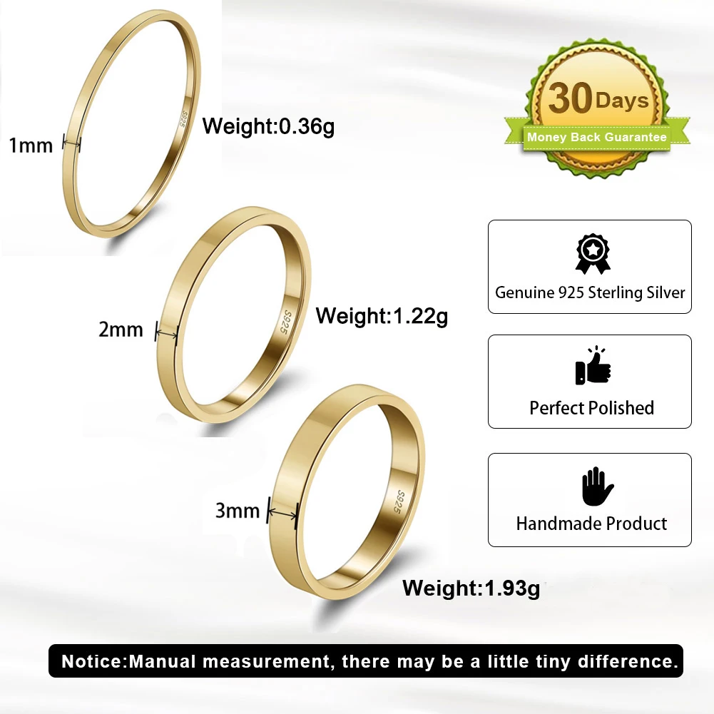 BAPR33 RINNTIN 1mm 2mm 3mm 14K Gold Stacking Stackable Band 925 Sterling Silver Couple Wedding Band Ring for Men Women