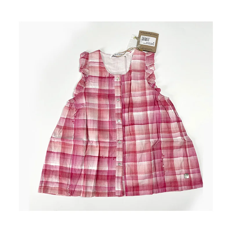Kids Clothes Wrinkled Cotton Plaid Printing Petal Sleeve Dress Ruffles Baby Girl Dresses Factory Wholesale Price Summer Children