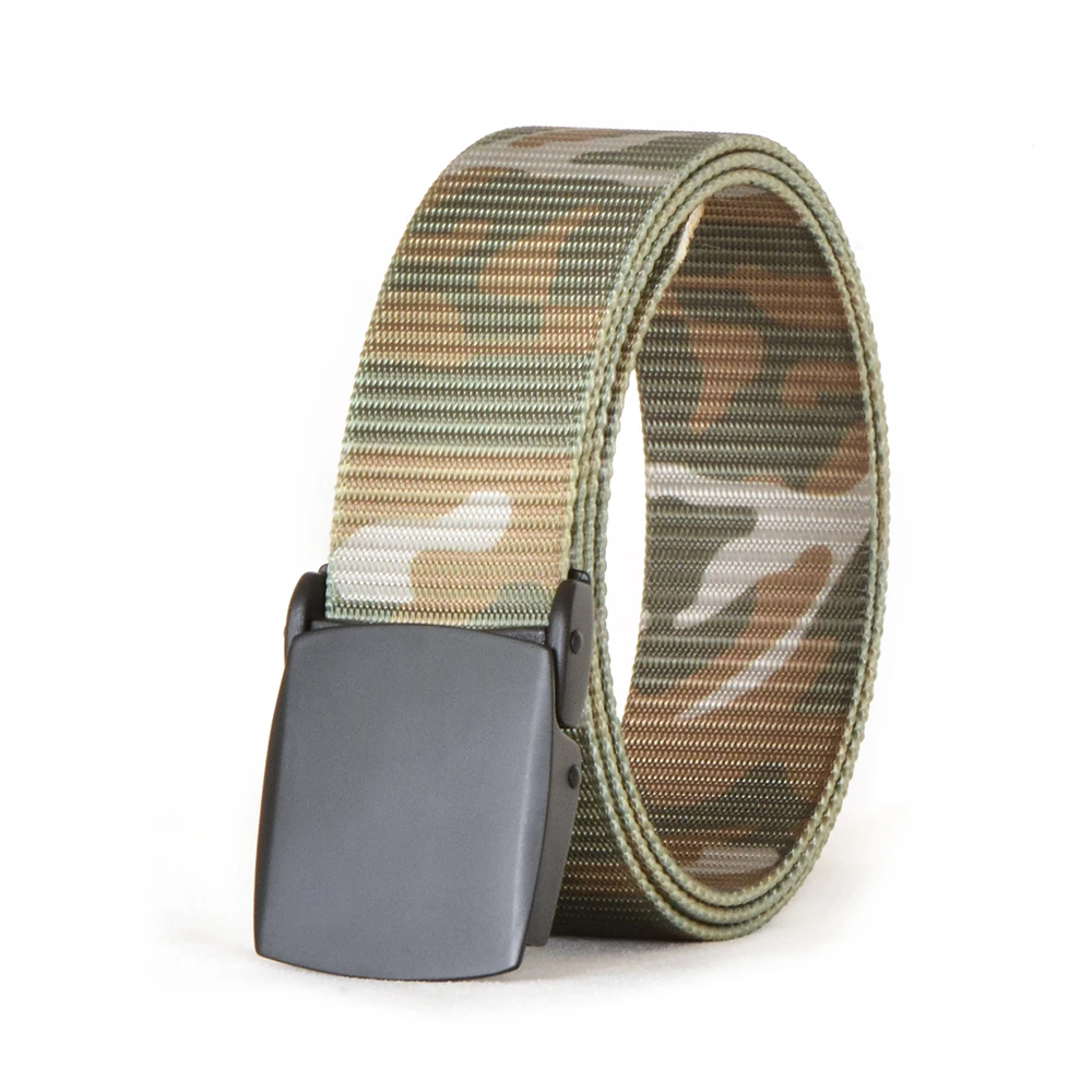 YWHCHI Custom Logo Metal Buckle Casual Webbing Adjustable Combat Men Belts Polyester Canvas Nylon Fabric Belt