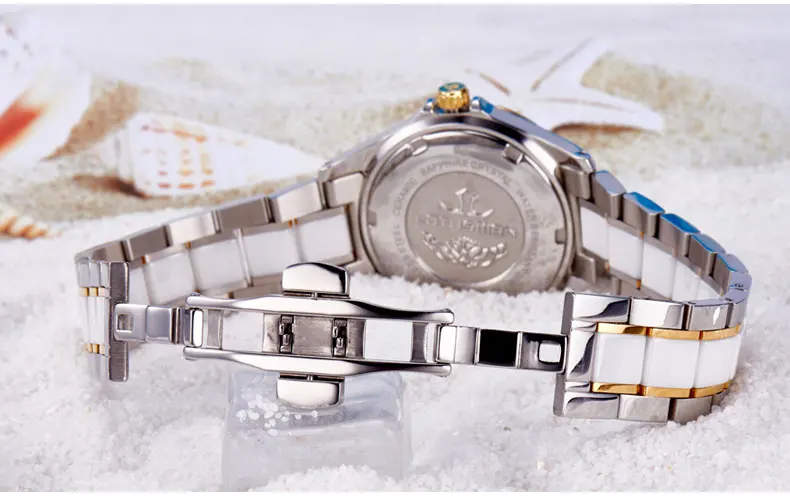 Shining Temperament Ceramic Ladies Watch With Luxury Diamond Deep Waterproof