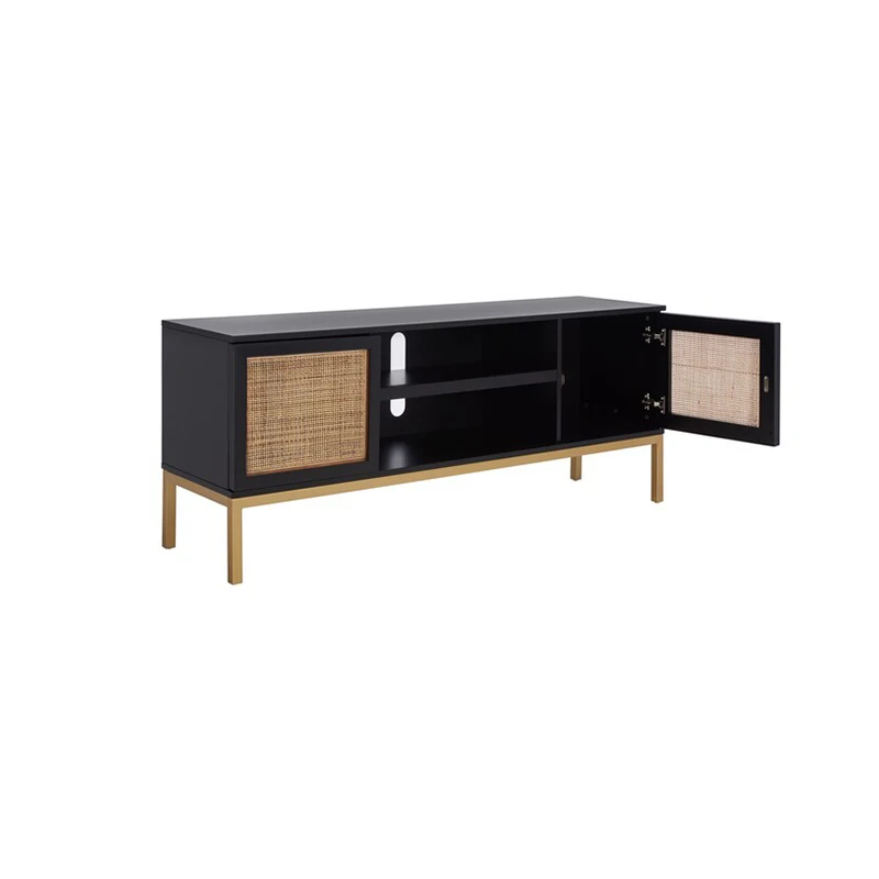 Solid Wood TV Cabinet with Rattan Japanese Log Simple Modern Scandinavian Design for Small Household Whole Floor Cabinet