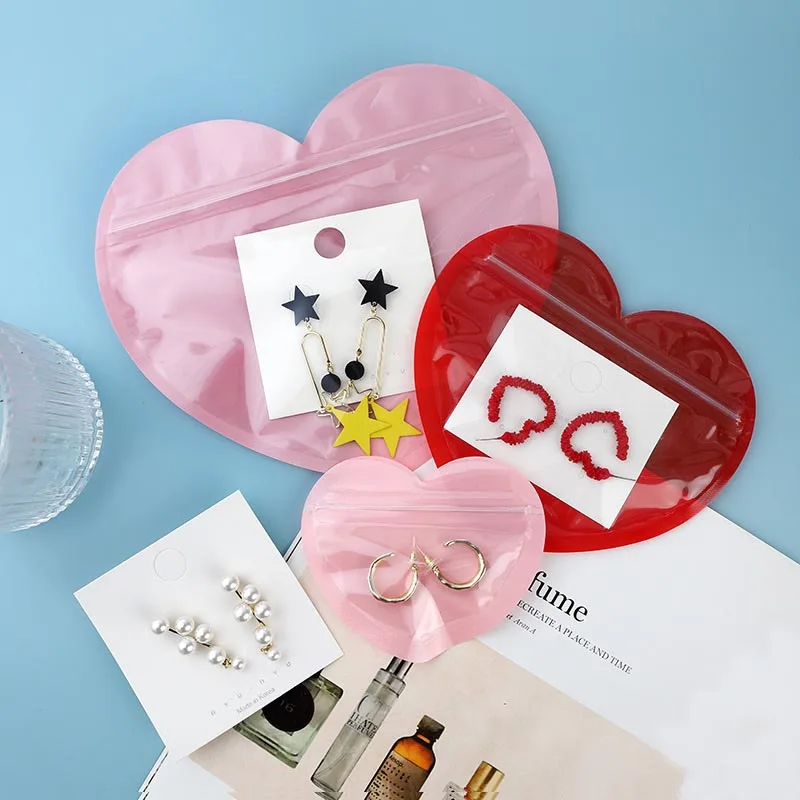 Heart shaped Jewelry Gift Self sealing Resealable Ziplock Bag Candy Food Candy Packaging Bags