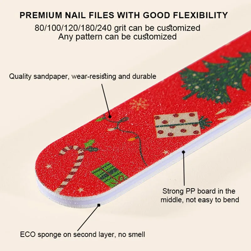 9cm 150 180 grit red & white christmas pattern washable emery boards mini EVA manicure tool nail files