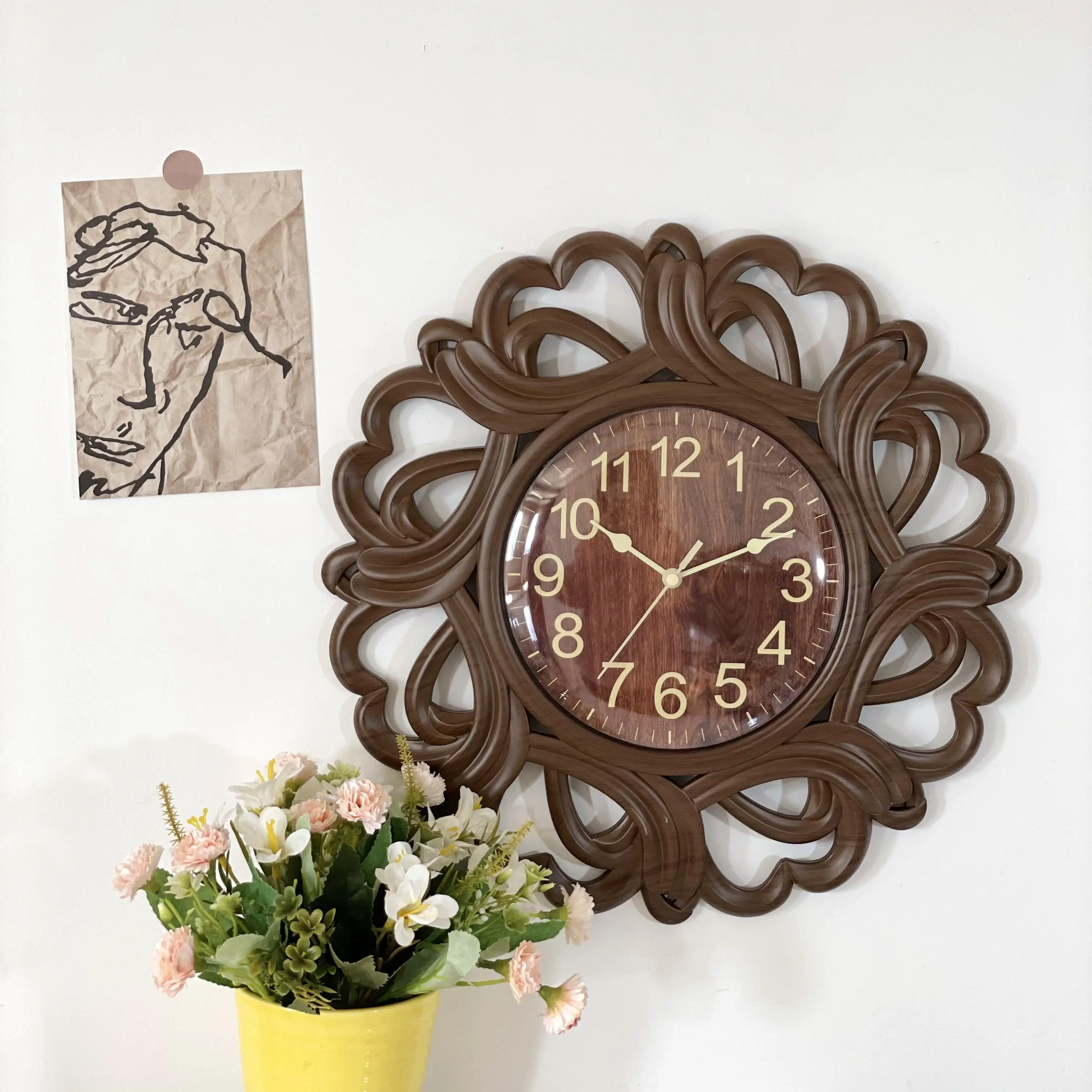 Paster Designers Wall Clocks Style Decoration for Living Room Wooden 14 In Round Printed Paper Wholesale Innovative Vintage Body