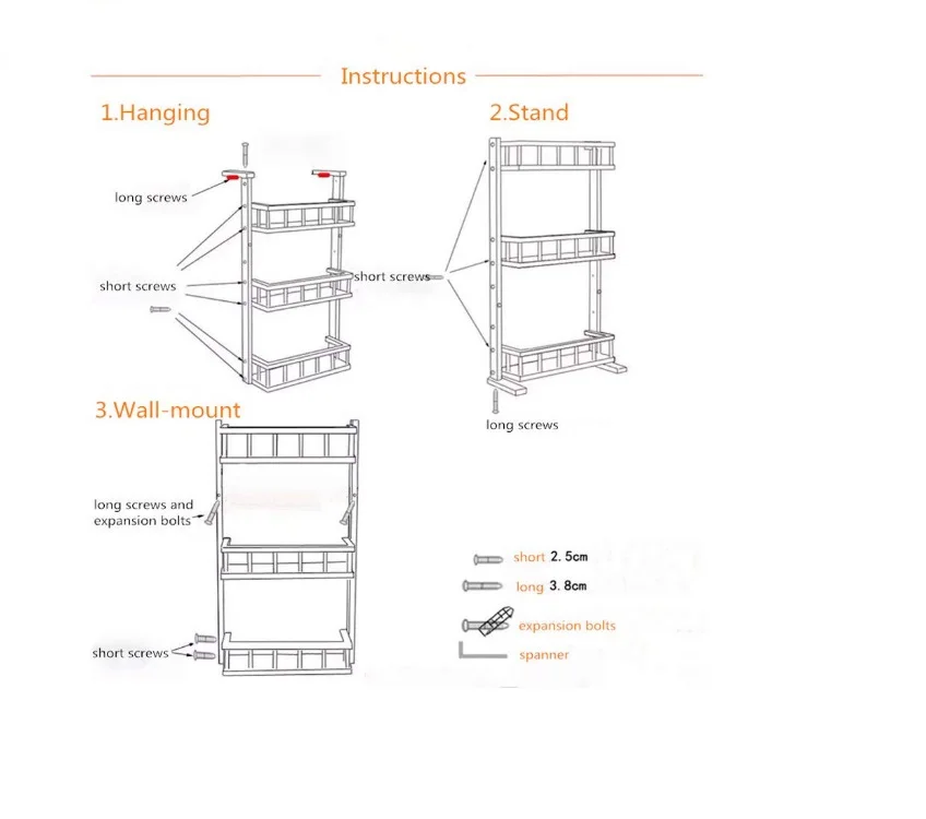 Bamboo Refrigerator Hanging Organizer Rack 3-Layer Fridge Mounted Spice Jars Storage Shelf Side Wall Stand