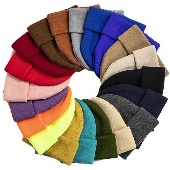 60 colors beanies manufacturer custom logo embroidery unisex acrylic knit cuffed beanie cap warm winter knit hats beanie