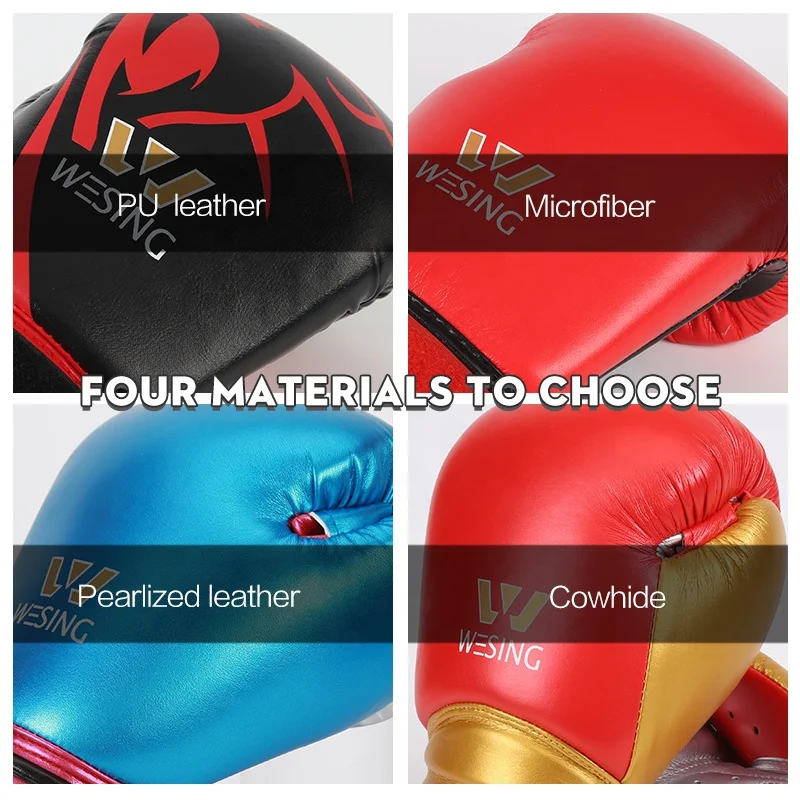 Wesing Пользовательский логотип Guantes De Boxeo Материал Дети Взрослые воловья кожа боксерские перчатки