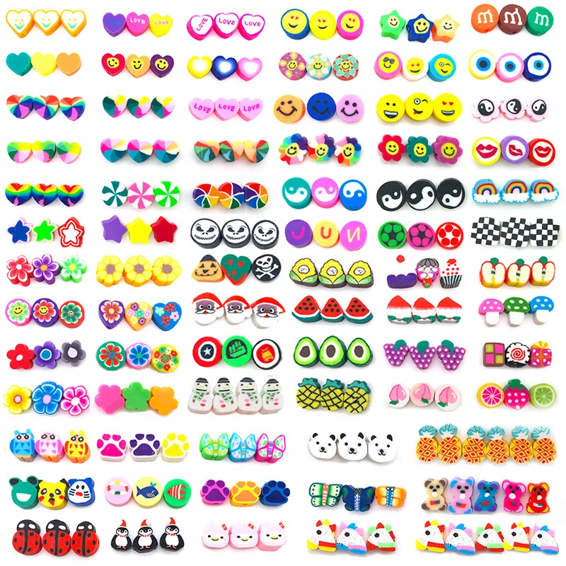 100pcs/bag Handmade Polymer Clay Beads Flower Heart Smiley Loose Beads For DIY Necklace Bracelet Jewelry Accessories
