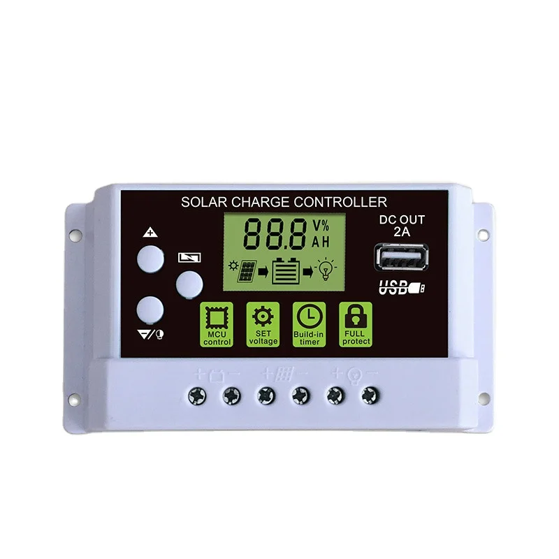 DEMUDA 10A 20A 30A LCD Display Auto Lithium Lead-acid Battery Pump 12V 24V PWM Solar Charge Controller for Home System