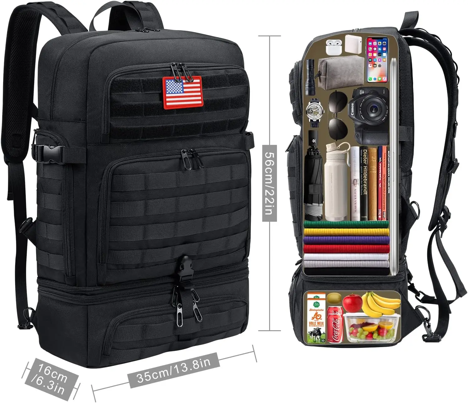 Custom Tactical Meal Prep Backpack Fitness Insulated Lunch Backpack Lunch Rucksack with Molle Heavy Duty Hydration Backpack