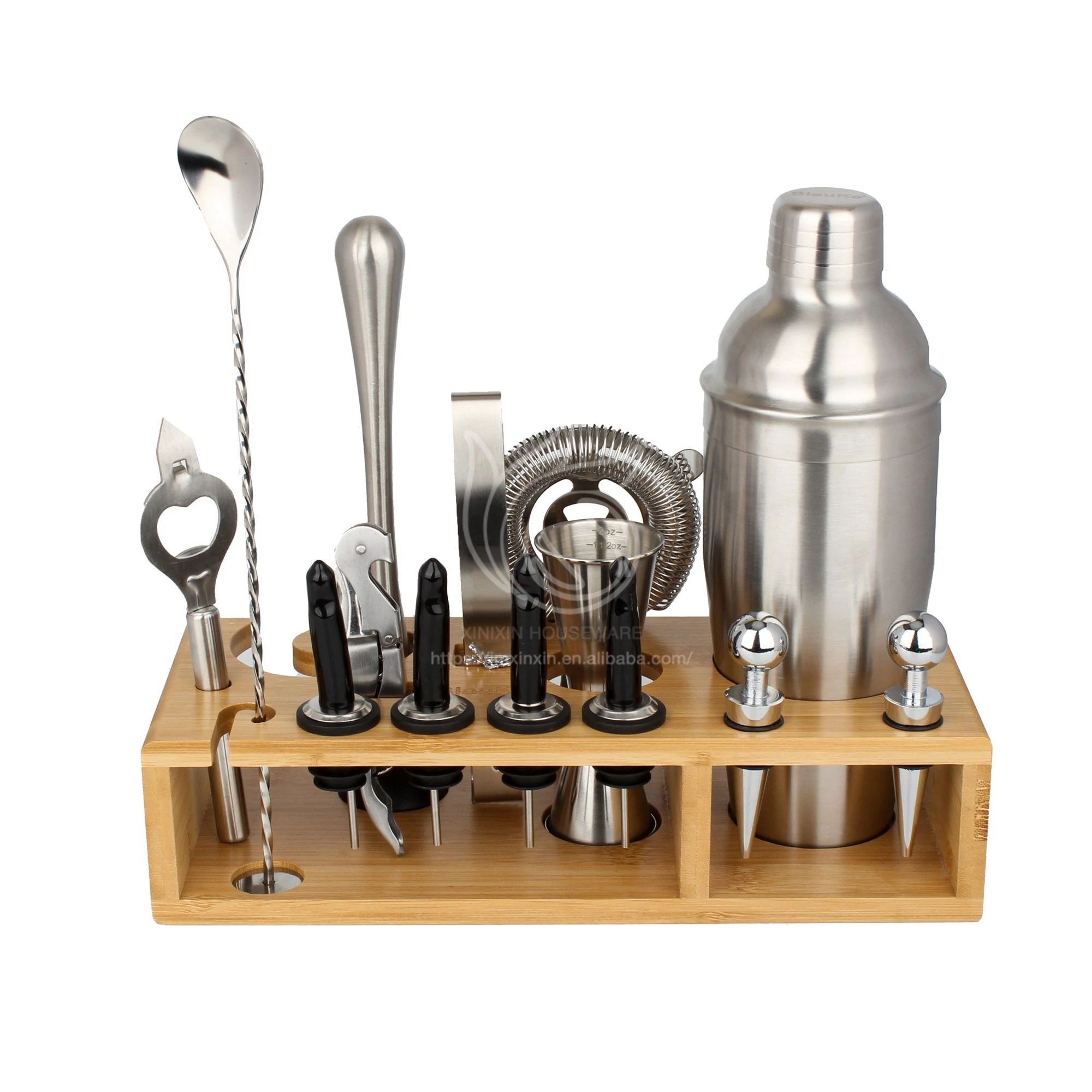 New Bartender Gift Bartender Silver Bar Tools Martini Shaker Jigger Strainer Bar Mixer Spoon Tongs Opener for Hotel and Bar