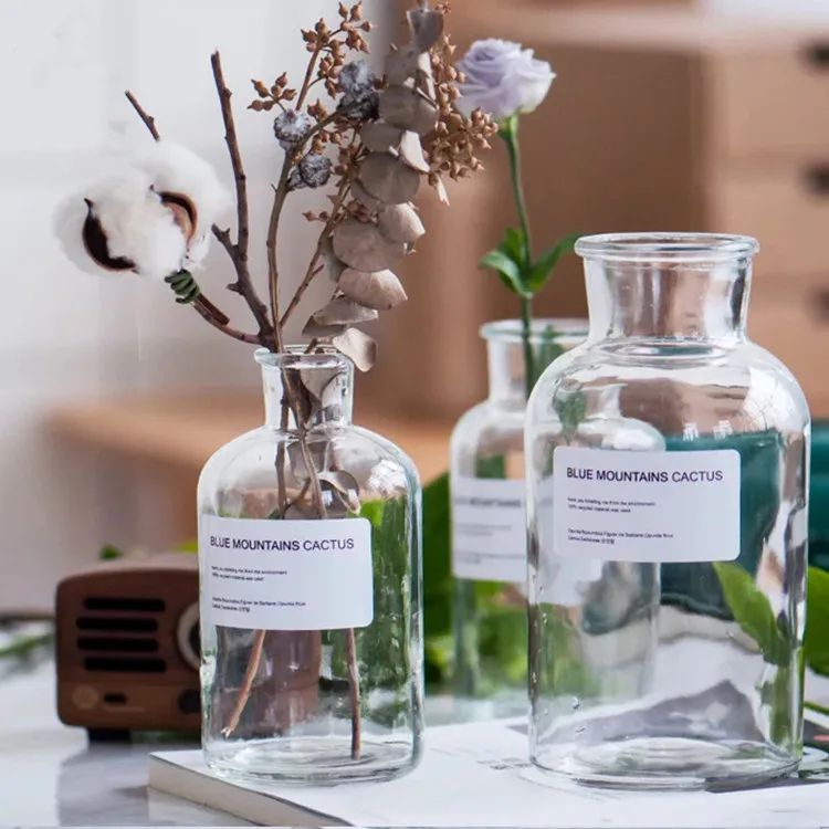 Nordic glass small brown bottle vase home creative ornament transparent dried flower hydroponic  vase