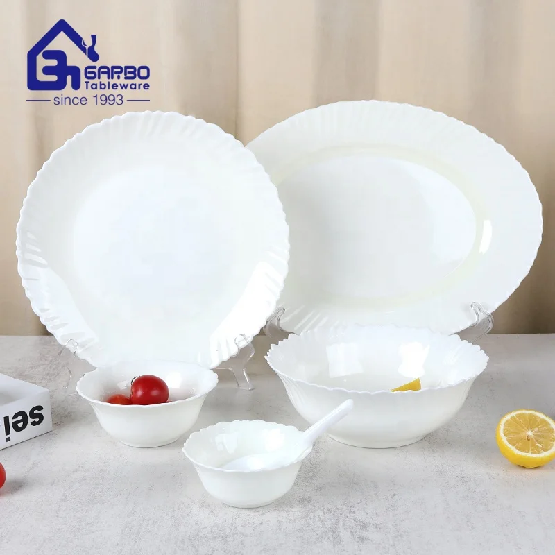 Full Decal Round Opal Glass Dinner Plate 10.5 inch Wide Rim Plates for Hotel Restaurant Cafe and Home OEM Opal Glass Dinnerware