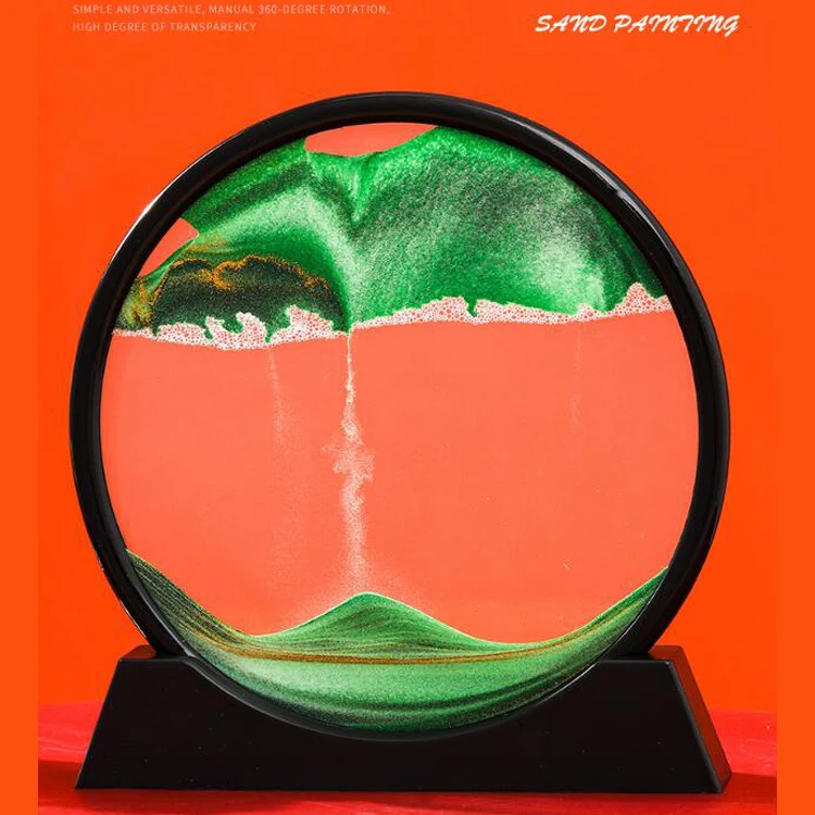 Moving Sand Art Picture Sandscapes Round Glass 3D Deep Sea Sand Art for Adult Kid Desktop Art Toys Home Office Work Decor