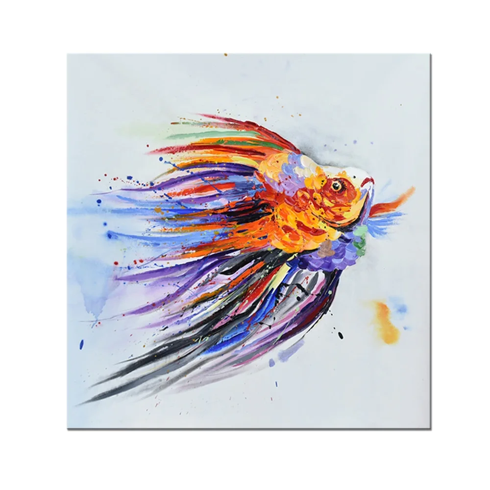 Handmade Impression abstract Pop Art colorful Animal oil painting fish