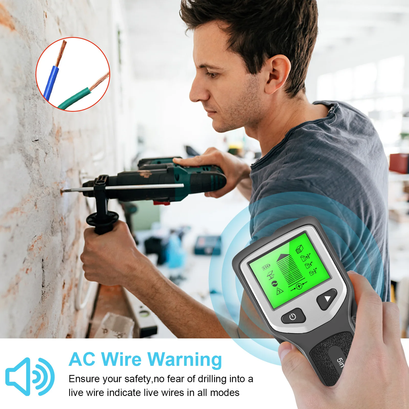 5 in1 Wall Stud Detector LCD Display Multifunctional Handheld for Wood AC Wire Cable Metal Detector Electric Wall Finder
