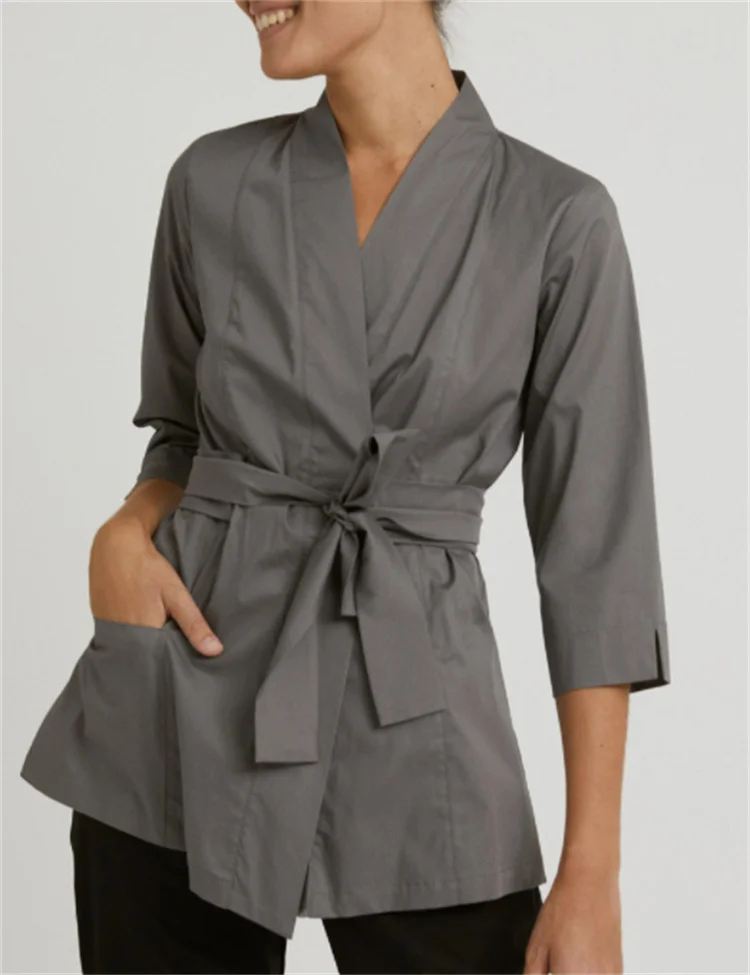 OEM Custom Premium Design Slim Fit Hot Selling Polyester Cotton With Elastic Waistband Women Spa Salon Tops