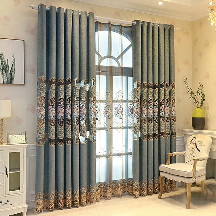 ZhongHua Hot Sale Lace Embroidery Blackout Eyelet Curtain For Living Room