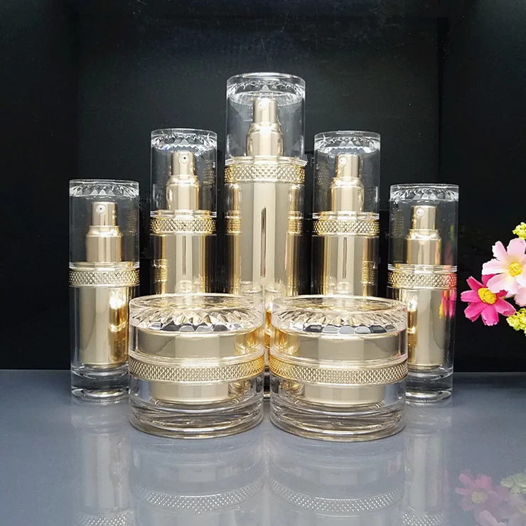 High grade luxury gold acrylic moisturizer cream jar spray serum /mist pump bottle for packaging container