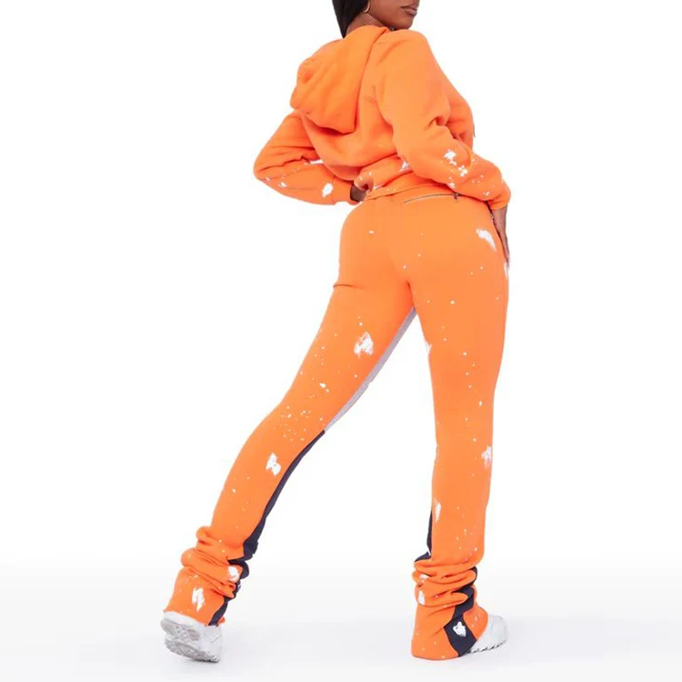 Custom logo track suit ladies letter velour stacked pants 2pc tracksuit velvet rhinestone jogger set women sweatsuit set