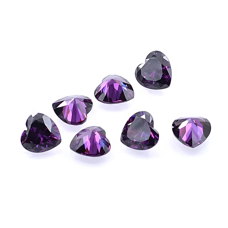 Baifu gems wholesale price cubic zirconia Artificial Loose Heart Cut 5A+ Amethyst  CZ Gemstone for jewelry