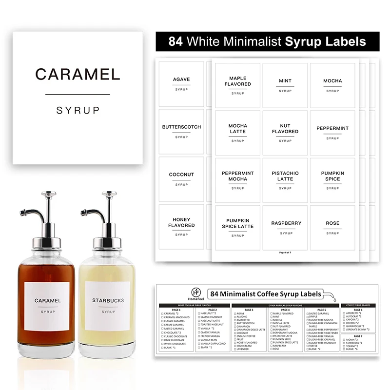 Wholesale Glass Coffee Syrup Dispenser Bottles 84 Coffee Syrup Labels for Coffee Bar Accessories Kitchen Spice Tools