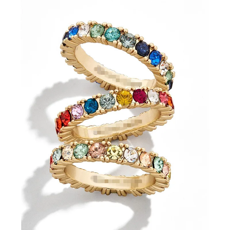 2020 Amazon Best Selling Rainbow Cubic Zirconia Anniversary Eternity Ring Multi colors Crystal Wedding Bands Rings for Women