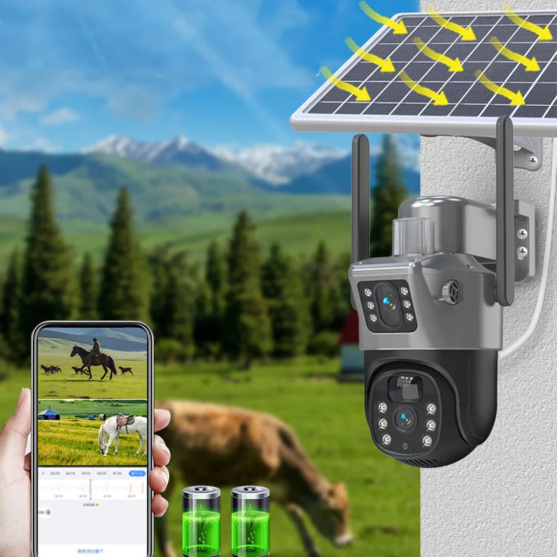 Factory Selling Directly Waterproof 4G Solar Camera Wireless Wifi 4G Dual Lens Battery Solar Powered Camera