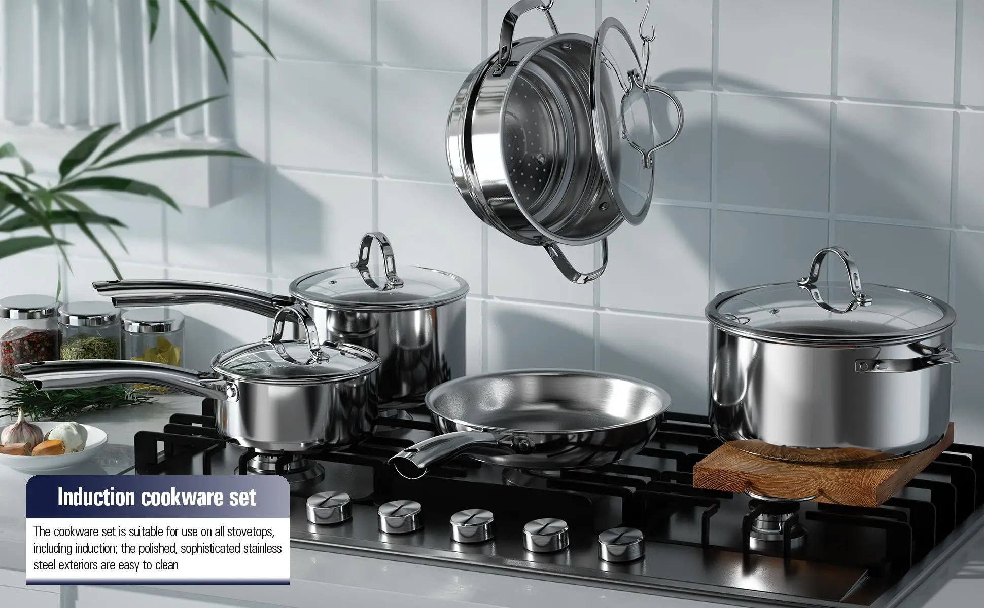 Inox caserol batterie marmite casserole de cuisine complet maison, ensemble des casseroles et plats de cuisson poeles en inox