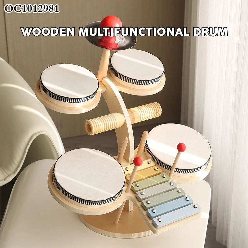Wholesale baby early educational toys montessori hand drum percussion musical keyboard instrument wooden toy small drum kids