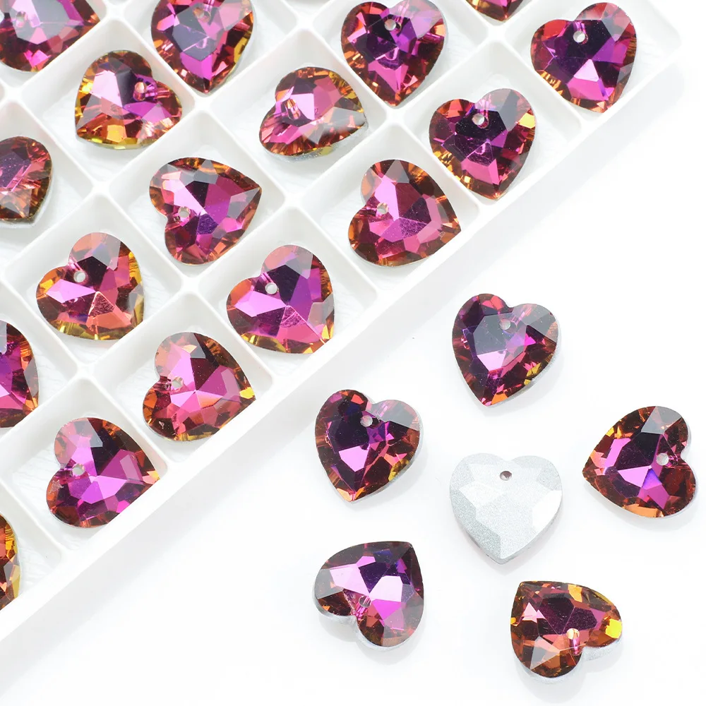 14MM Crystal Gem Heart Beads Multi Colors Peach Pendant Glass Beads For Necklaces Charms DIY Christmas Gifts Jewelry Making