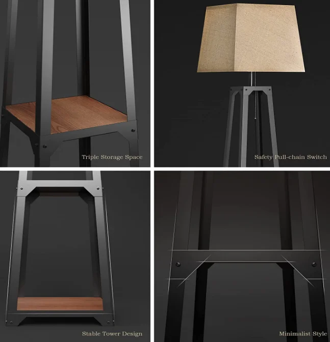 Cheap Modern Luxury Floor Lamp With Shelf White Lampshade Wooden Floor Lamps For Living Room Bedroom Hotel Office Classic Black