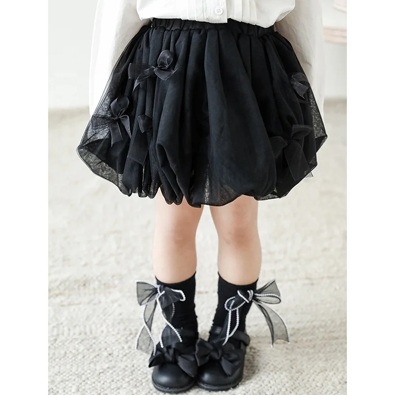 New Arrivals Spring Baby Girls Skirts Elastic Waist Mesh Tulle Skirt With Bow Princess Puffy Tutu Skirts