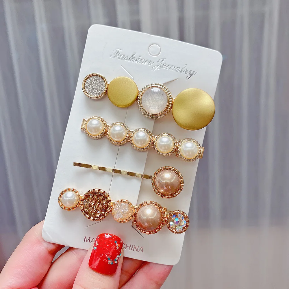 Amazon Hot Selling Pearl Hair Clip Set  For Girls Baby  Acrylic Acetate Hairpin Combination Hair Accessories (8Pcs)