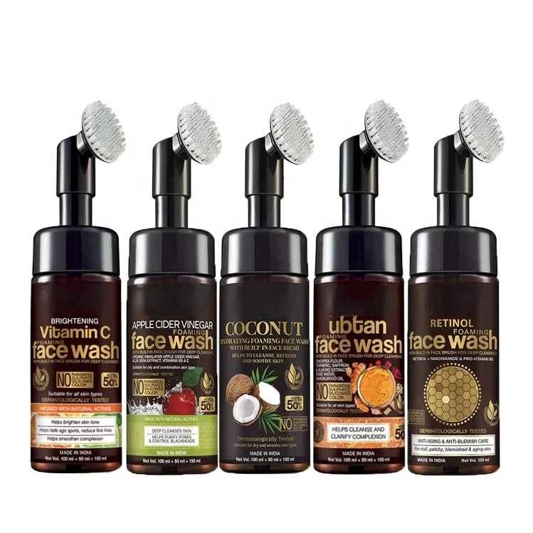 Private Label Vitamin C Foam Face Wash Retinol Coffee Green Tea Coconut Bubble Facial Cleanser for Skin Brightening