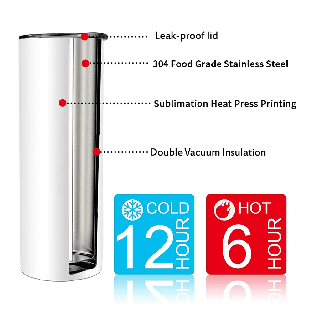 With Lid And Straw Sippy Cups Stainless Steel Double Wall Vacuum Insulated Straight 20 oz 20oz Blank Skinny Sublimation Tumbler