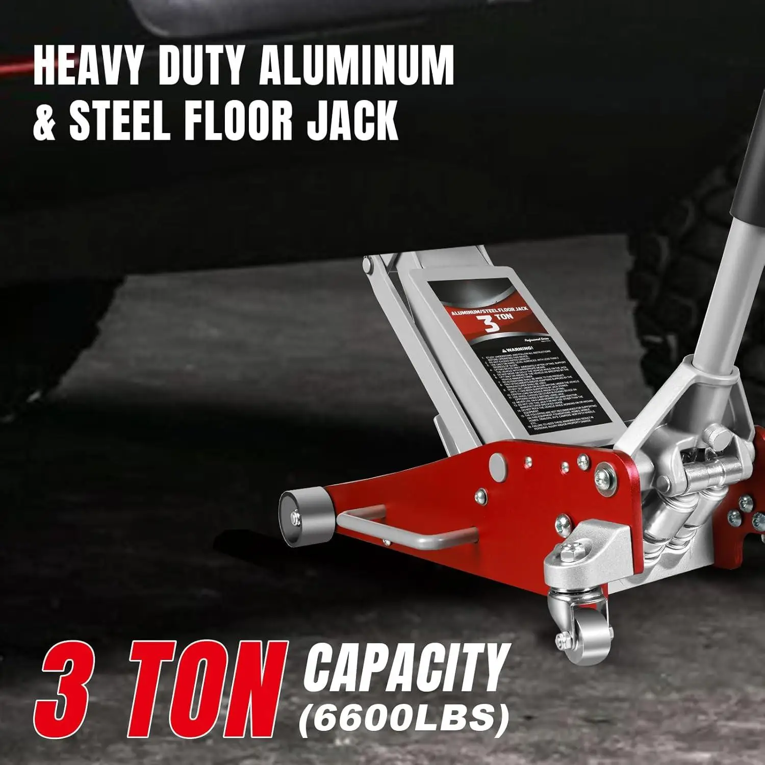 Peaktop  3 Ton (6,600 LBs) Hydraulic Floor Jack with Dual Piston Quick Lift Pump  Low Profile Aluminum and Steel Car Jack