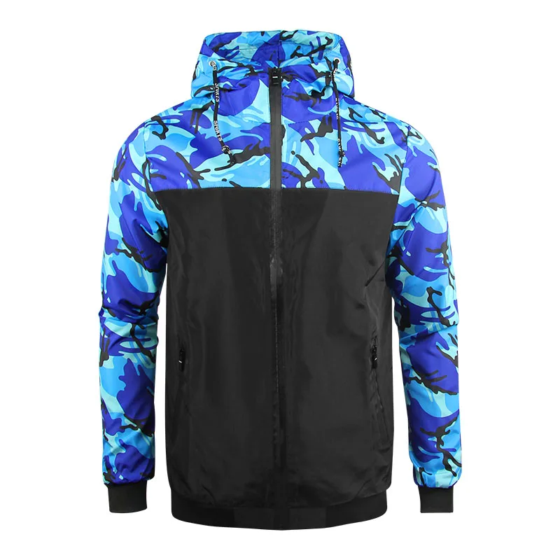 
 Men Camo Raincoat Hooded Waterproof Windproof Jacket Zip Up Outdoor Coat Hoodie With Pockets  