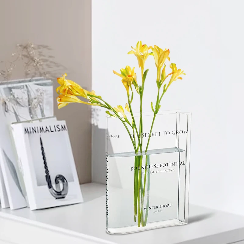 NISEVEN Factory Wholesale Modern Wedding Home Desktop Decoration Transparent Acrylic Book Shape Vase For Flowers