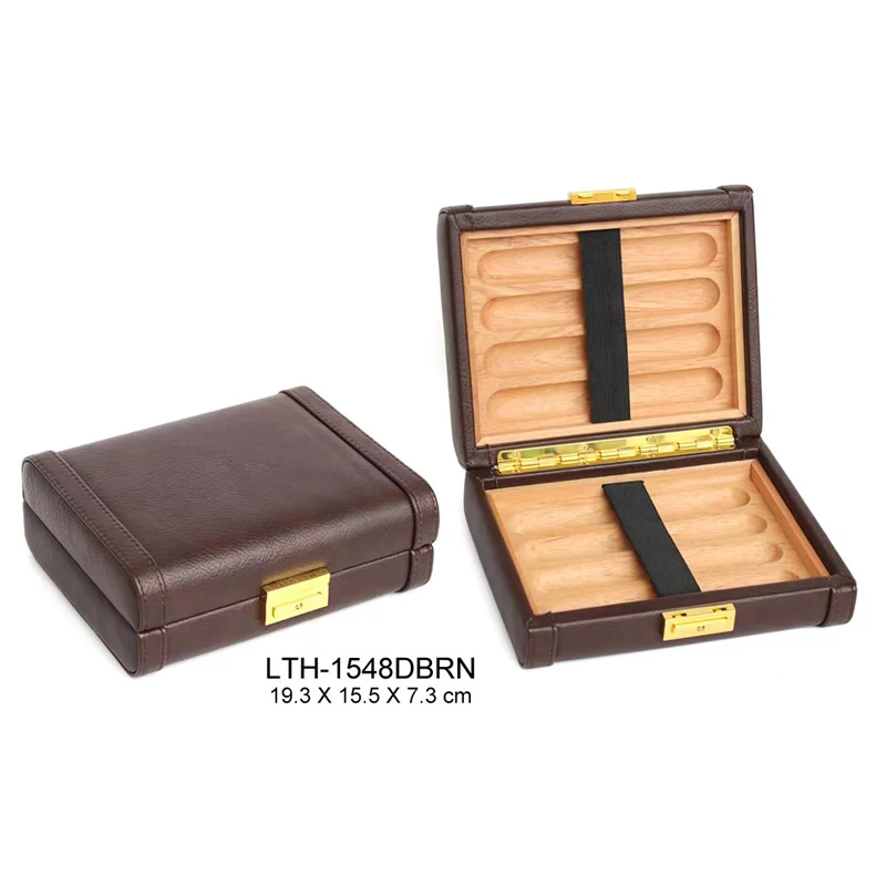 Factory Wholesale Travel Humidor Cedar Wood Leather Cigar cigarette Case smoking accessories