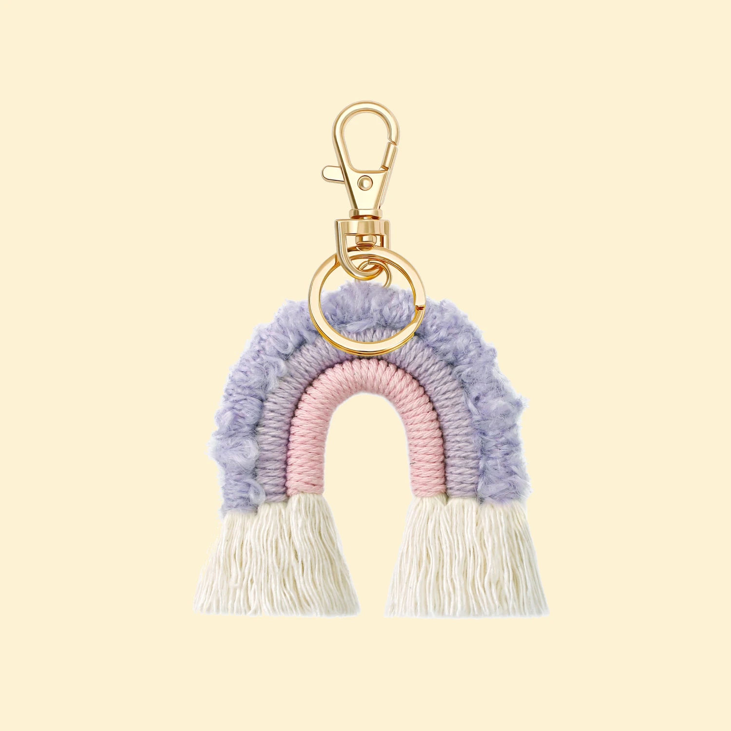 Design high-quality hand woven rainbow cotton tassel car backpack keychain