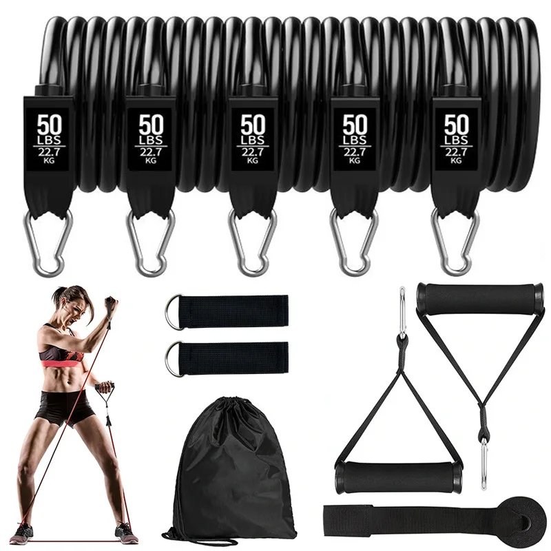 Resistance Bands Set Workout Exercise Bands Gym Home Resistance Bands Pilates Bar Handles Door Anchor Steel  Physical Therapy