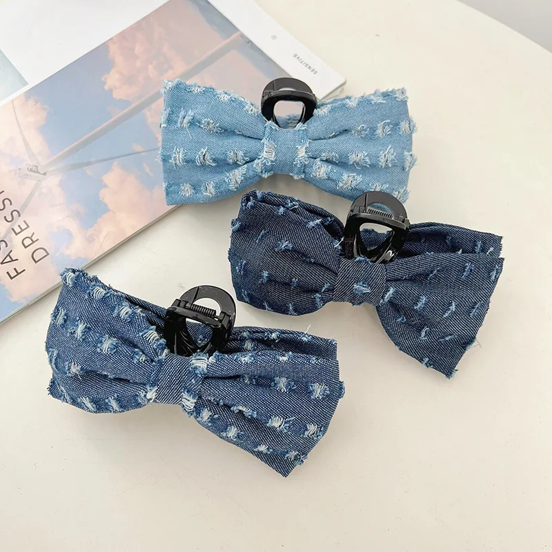 CLARMERWomen New hair accessories back head clip custom Denim bow hair clip ponytail spring hair clips