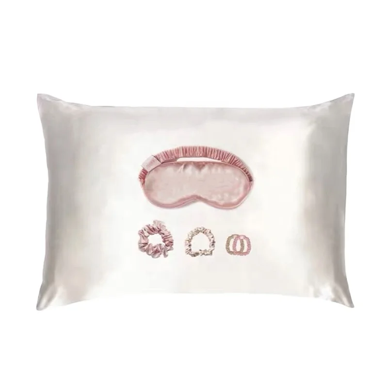 Luxury Gift Custom Embroidery Logo Gift Set Silk PIllow Case 100% Mulberry Silk Scrunchie,Eye Mask and Silk Pillowcase