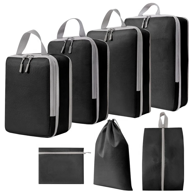 7Set Compression Packing Cubes for Travel Suitcase Organizer Bags Set Expandable Luggage Organizers for Backpack