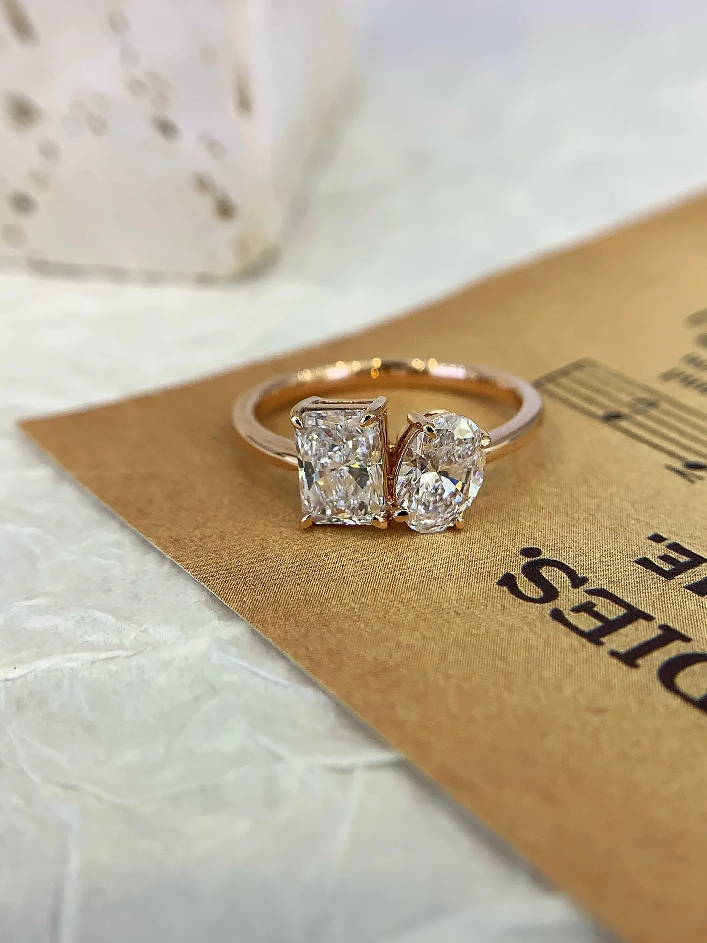 1.58CT Each Oval and Radiant Cut 2 Stones Rings Lab Crated Diamond  Engagement Eternity Ring 14K/18K Gold