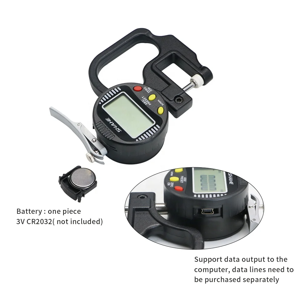 SHAHE 0-10mm 0.4' 0.001 mm Digital Thickness Gauge for Leather , Paper , Fabric electronic thickness gauge