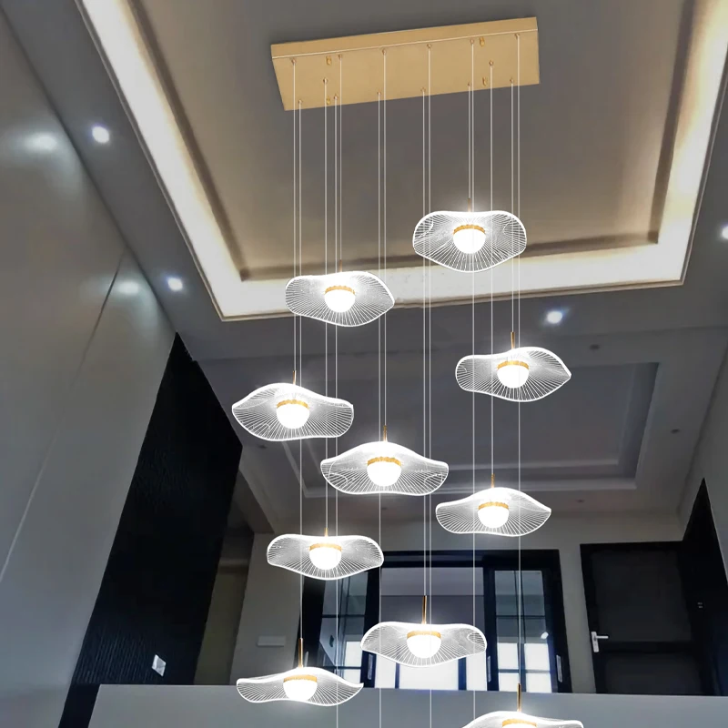 New living room chandelier simple creative lotus leaf loft apartment hotel villa pick high school empty stairs long chandelier