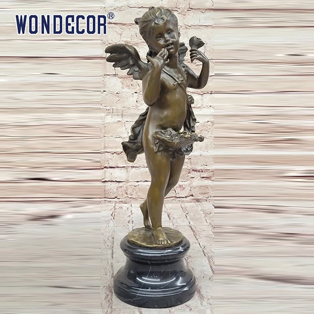 Customized modern life size religious European nude baby girl angel and flower angel bronze statues