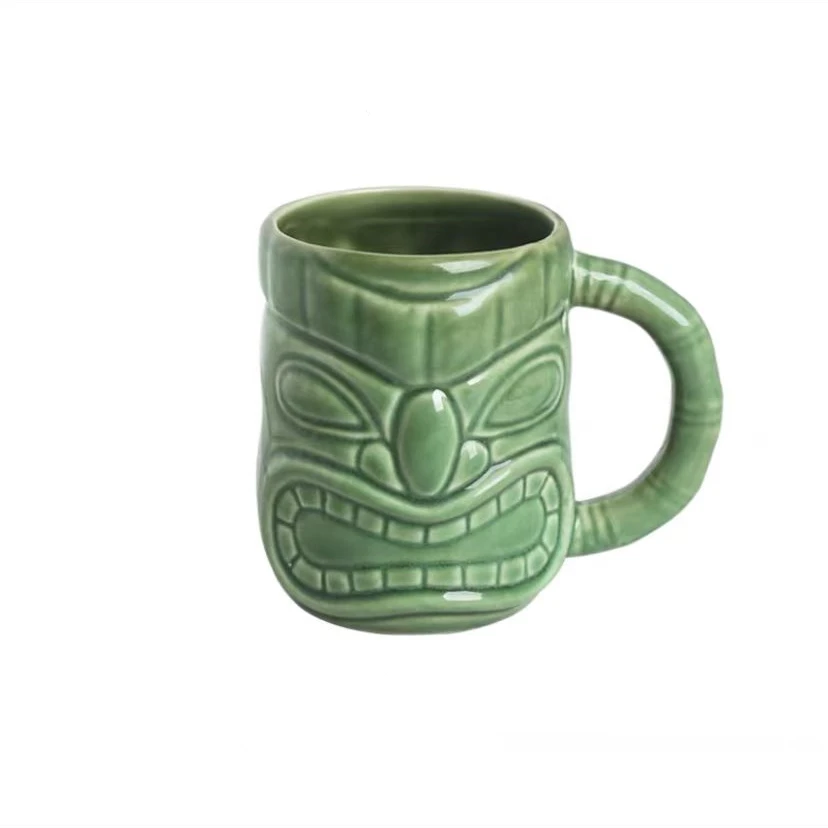 Whole create design unique ceramic tiki mug cup with handle